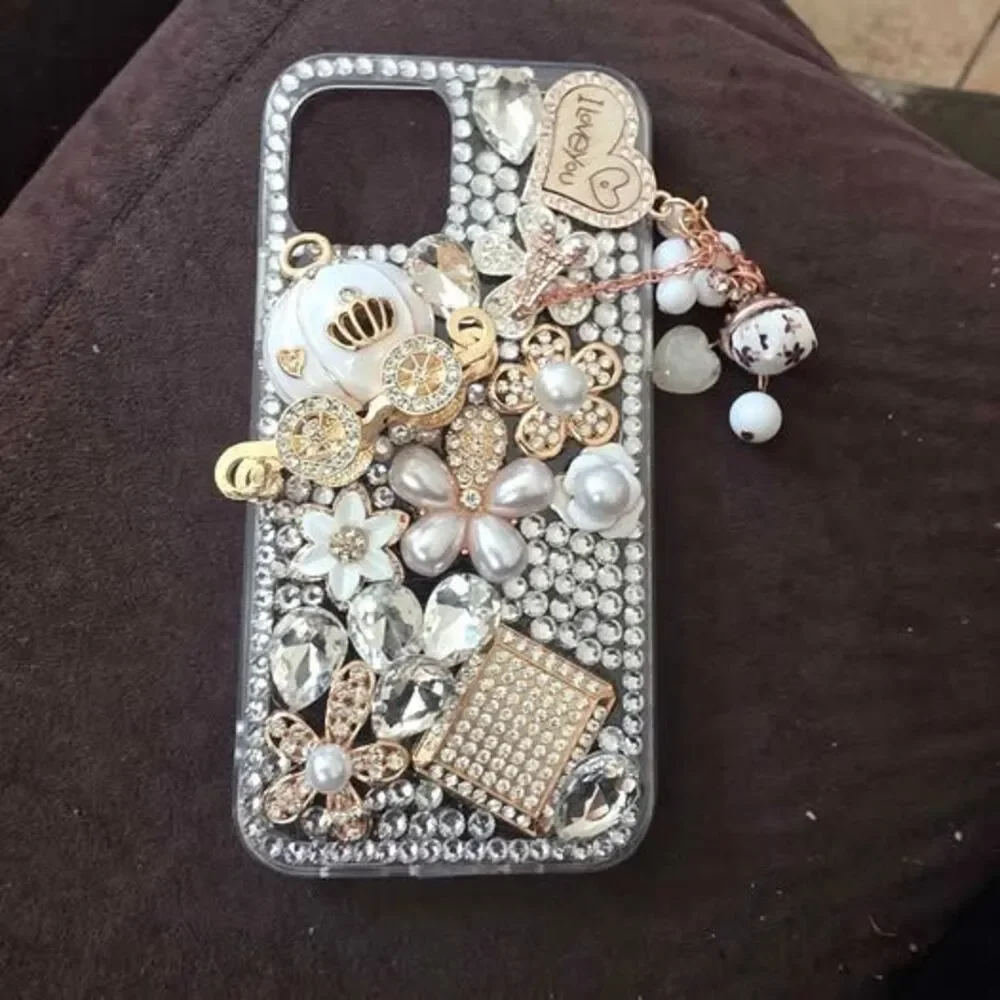 iPhone 12/12 Pro Luxury Bling Rhinestone Pearl Phone Case with Charms new